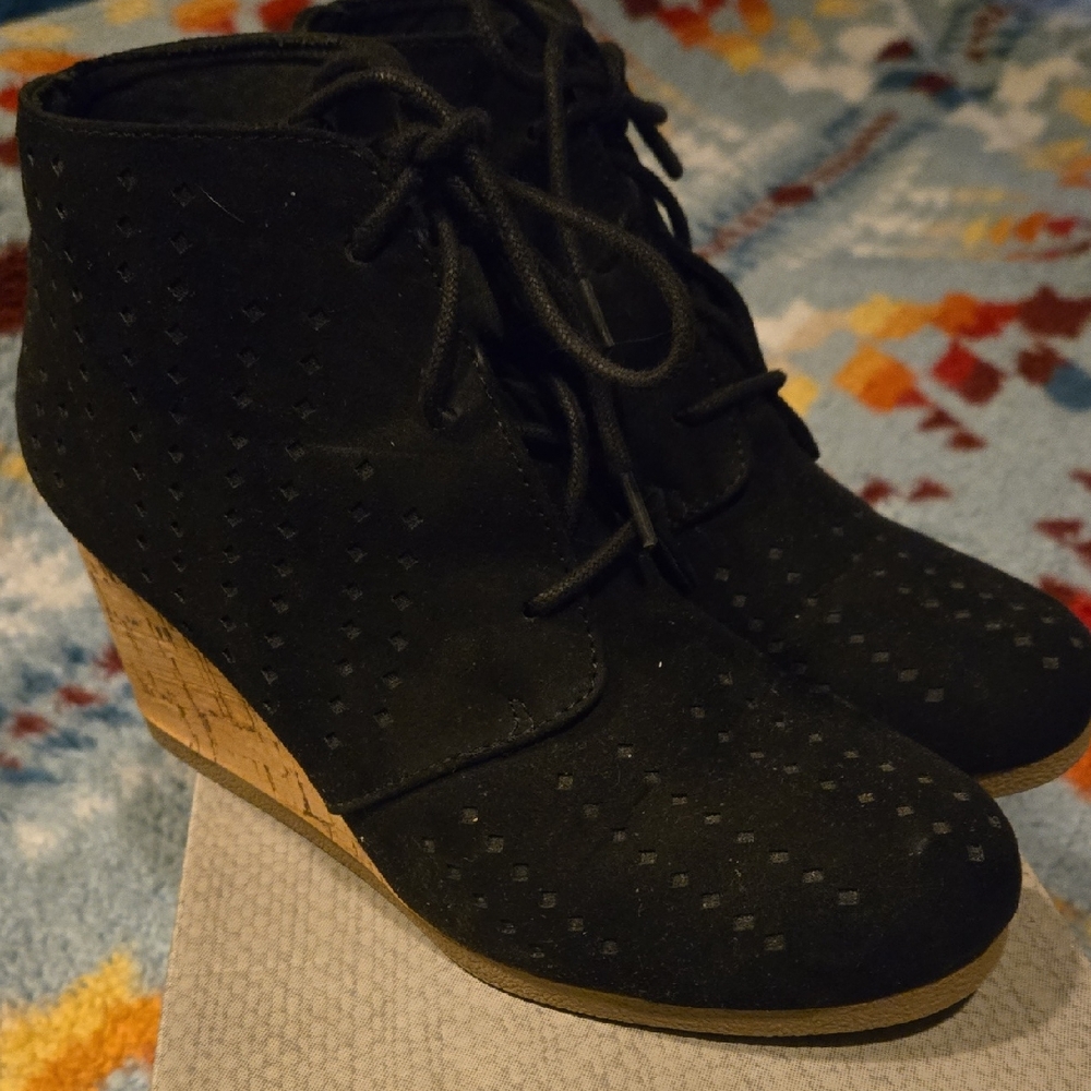 Maurices Black Lace-Up Wedge Booties